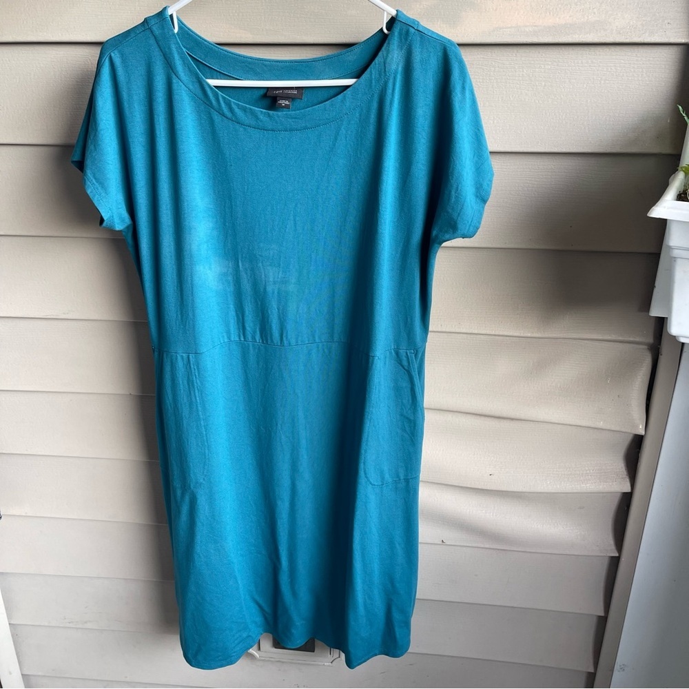 J. JILL WEAREVER COLLECTION TEAL Green Sz M RELAXED T SHIRT DRESS WITH POCKETS